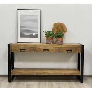 Britt mangohout Sidetable - Wandtafel - haltafel 150cm 3 lades