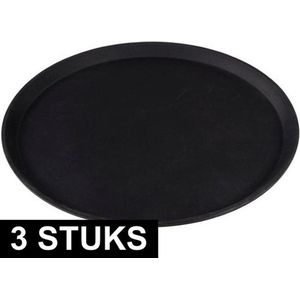 3x Ronde dienbladen met antislip - kunststof - 40,5 cm - Horeca dienbladen zwart