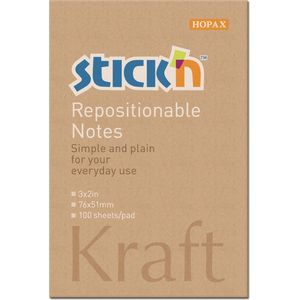 Stick'n sticky notes 76x51mm, kraft papier, 100 memoblaadjes