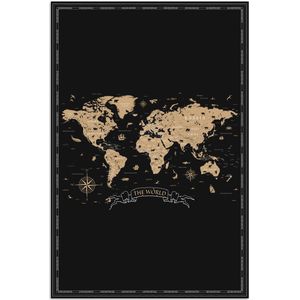 Wanddecoratie - Wereldkaart - Beige - Zwart - 40x60 cm - Poster