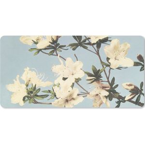 Muismat XXL - Bureau onderlegger - Bureau mat - Vintage - Bloemen - Wit - Natuur - 100x50 cm - XXL muismat