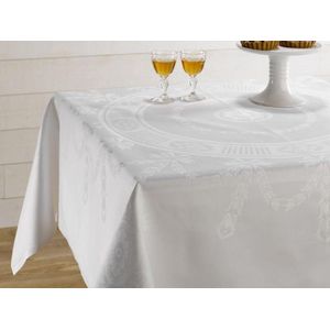 Damast Tafelkleed Wit, 'Nero', De Witte Lietaer 160x160cm / Nappe de Table Damast  Blanc De Witte Lietaer 'Nero'