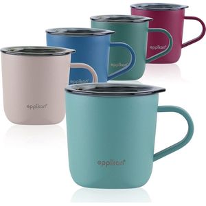 Roestvrijstalen thermobeker, isolatiebeker, koffiemok, drinkbeker, thermobeker 220 ml, met deksel, voor koffie en thee (Pastel Teal, 220 ml)