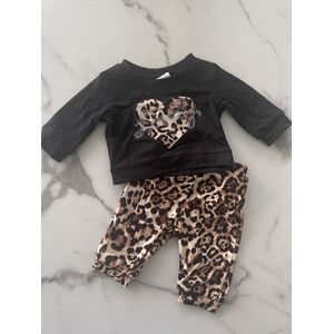Baby meisjes setje 2 delig bestaat uit een broek en trui in de kleur zwart met panterprint | Newborn setje | Babyshower cadeau | Kraamcadeau, verkrijgbaar in de maten 56 t/m 80