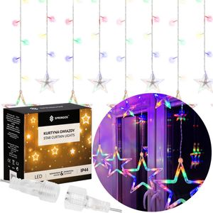 Springos IJspegel Verlichting Buiten | Lichtgordijn | Sterren | Kerstverlichting Buiten | 2 m | 92 LED | Multicolor