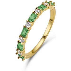 New Bling 9NB-0962-56 Zilveren Ring - Dames - Zirkonia - Rond en Baquette - Maat 56 - Wit en Groen - Goudkleurig