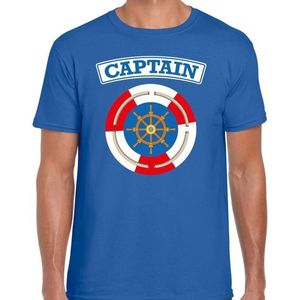 Kapitein/captain verkleed t-shirt blauw voor heren - maritiem carnaval / feest shirt kleding / kostuum S