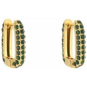 Bijoutheek Oorringen Vierkante Hoop Crystal Stenen Goud Groen