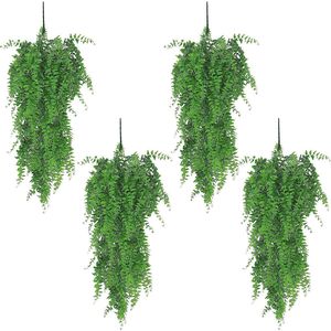 4 stuks hangende kunstplanten, 80cm kunstmatige hangende planten, nep klimop wijnstok, nep Boston groene plant plastic planten, voor muur, balkon, tuin, bruiloft, binnen, buiten, feest, decoratie (varen groene bladeren)
