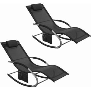 Simpletrade Ligbed Set van 2 - Ligstoel - Ademend ligvlak - Afneembaar kussen - Zwart - 158x62x68 cm
