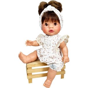 Nines d Onil Babypop Blank Meisje met Bruin Haar 37 cm