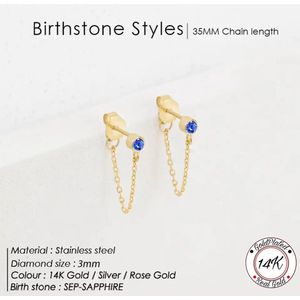 Borasi Birthstone Oorbellen Met Hanger | September | 14K Goldplated | Elegante Dames Oorbellen | Zirkonia Steen | Dames Oorbellen | Cadeau Voor Haar | Vrouwen Sieraden | Oorbellen | Luxe Geschenkzakje | Moederdag Cadeautje |