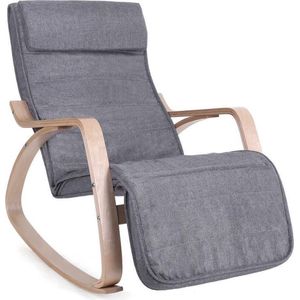 Zweedse Schommelstoel Met Voetensteun - Verstelbare Ligstoel Relaxstoel - Relax Fauteuil Stoel - Linnen Stof - Grijs