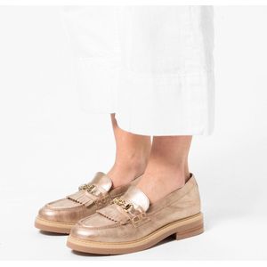 Manfield - Dames - Gouden leren loafers met goudkleurig detail - Maat 36