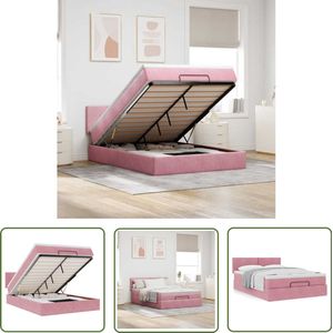 vidaXL Ottoman Boxspring - Ottoman Bed - Ottoman bed met matras 140x200cm fluweel roze - Tweepersoonsbed - Fluweel Bed - Roze Bed