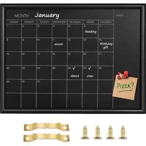 Kalenderbord, Maandkalender, 30 x 40 cm, zwarte lijst, magnetisch krijtbord voor planning/schoolplan/memo, hangbord voor kantoor, school en thuis (YLHB-BK-3040) NL