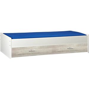 Bed met opbergruimte | 90x200 | Wit | Inclusief donkergrijs houten bedlade