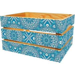 Houten Fietskrat Paisley Blauw Hout