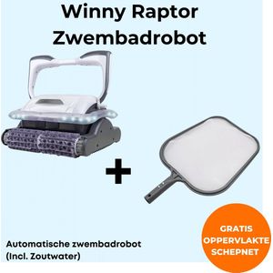 Winny Raptor met LED - Zwembadrobot - Zwembaden tot 12m x 6m - Reinigt de bodem, wand en waterlijn - Geschikt voor zoutwater zwembaden - Inclusief gratis oppervlakte schepnet