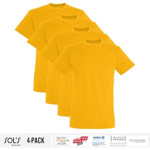 4 Pack Sol's Jongens/Meisjes T-Shirt 100% biologisch katoen Ronde hals Geel Maat 106/116 (5/6 Jaar)