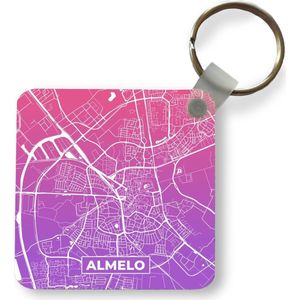 Sleutelhanger - Uitdeelcadeautjes - Stadskaart - Almelo - Paars - Nederland - Plastic
