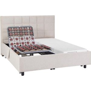 Vente-unique Elektrisch decoratief bed met noppen + matras met vormgeheugen - 2 x 80 x 200 cm - Stof - Beige - EREGA van DREAMEA L 214 cm x H 110 cm x D 200 cm