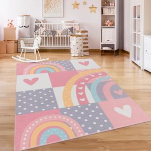 Paco Home Kindertapijt Kinderen Vloerkleed Kinderkamer Antislip Regenboog Hart Stippen 200x280 cm