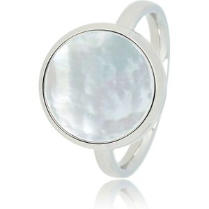 *My Bendel - Ring zilver met ronde grote Pearlshell - De 12 mm ronde parelmoer edelsteen in deze ring zorgt voor uniek effect - Met luxe cadeauverpakking