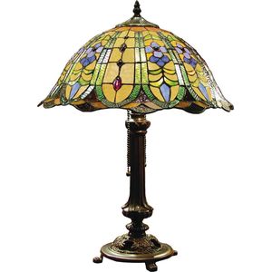 HAES DECO - Tiffany Tafellamp Ø 40x53 cm Groen Glas Driehoek Bloemen Tiffany Bureaulamp Tiffany Lampen Glas in Lood