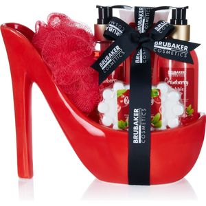 BRUBAKER Cosmetics Luxus Cranberry Beautyset - Cadeautip Vrouw - Cadeau Idee - 6-delige bad- en doucheset - Cadeauset in keramische Pump rood