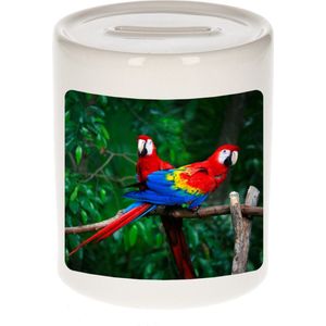 Dieren papegaai foto spaarpot 9 cm jongens en meisjes - Cadeau spaarpotten papegaaien / rode ara liefhebber