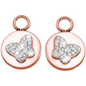 Lucardi Dames Roséplated oorringhangers vlinder - Oorbellen - Cadeau - Staal - Rosékleurig