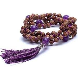 Yogi & Yogini naturals Mala Rudraksha en amethist met paarse kwast (5 mm) + tasje