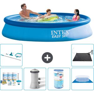 Intex Rond Opblaasbaar Easy Set Zwembad - 366 x 76 cm - Blauw - Inclusief Onderhoudspakket - Zwembadfilterpomp - Filter - Grondzeil - Schoonmaakset - Solar Mat
