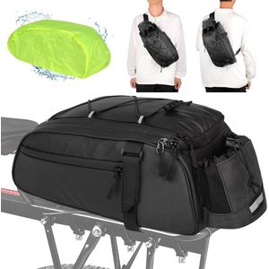 2-in-1 Fietstas voor Bagagedrager - 12 Liter - PU Stof - Multifunctionele Luggage Bag met Regenhoes en Rugzakfunctie - Waterdichte en Reflecterende Pannier Bag