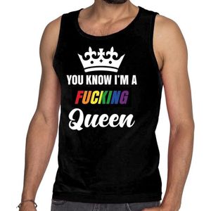 Zwart You know i am a fucking Queen gay pride tanktop / mouwloos shirt heren L
