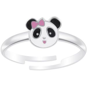 zilveren kinderring panda met strikje | verstelbare ring Meisje Zilver | Zilverana | Sterling 925 Silver