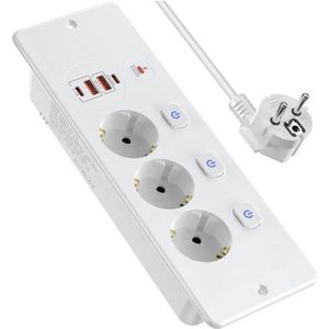Inbouwstopcontact Met USB En Schakelaar - 3-Voudige Tafelcontactdoos Met Overspanningsbeveiliging - Inschuifbaar Meervoudig Stopcontact Met 1.8M Kabel - 3250W Voor Bureau Of Werkblad