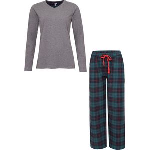 By Louise Dames Pyjama Set Met Flanellen Pyjamabroek Grijs - Maat XXL