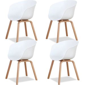 Wildor® Set van 4 moderne zwarte stoelen - Retro-Ontworpen Fauteuils - Robuust gegoten plastic stoelen - Massieve hoge stoelpoten - Zithoogte 42,5cm - Eetkamer-woonkamer stoelen