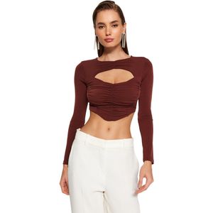 Trendyol Zwart Gedrapeerde Gebreide Blouse Met Venster En Uitsnijdingen Tpraw24Bz00077