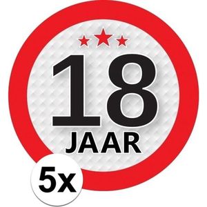 5x 18 Jaar leeftijd stickers rond 9 cm - 18 jaar verjaardag/jubileum versiering