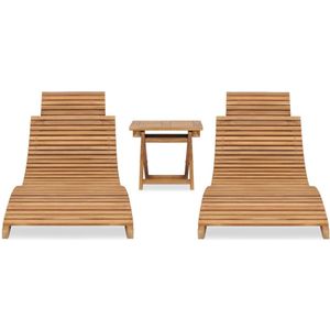 vidaXL 3-delige Loungeset inklapbaar massief teakhout - Ligbed - Ligbedden - Ligstoel - Ligstoelen