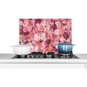 Spatscherm keuken 60x40 cm - Kookplaat achterwand Bloemen - Roze - Rozen - Muurbeschermer - Spatwand fornuis - Hoogwaardig aluminium