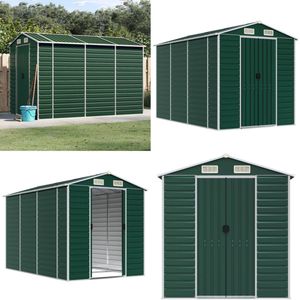 vidaXL Tuinschuur 191x300x198 cm gegalvaniseerd staal groen - Tuinschuur - Tuinschuren - Houtopslag - Brandhoutopslag