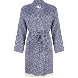 ZusenZomer hamam sauna dames badjas ochtendjas kimono GEO - hoge kwaliteit biologisch katoen - kort model - blauw
