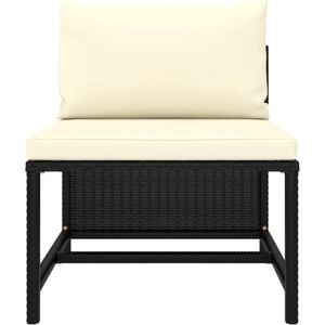 vidaXL Middenbank met kussens - Poly Rattan Zwart Tuinbank - Lounge Set - Buitentijdbank - Rattan Bank - Zwarte Bank