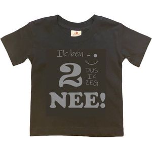 T-shirt Kinderen ""Ik ben 2 dus ik zeg NEE!"" | korte mouw | zwart/grijs | maat 98/104