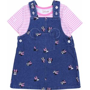 Denim jurk, tuinbroek + gestreept Minnie Mouse shirt