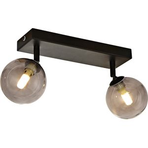 Olucia Amer - Moderne Badkamer plafondlamp - 2L - Glas/Metaal - Grijs;Zwart - Rond